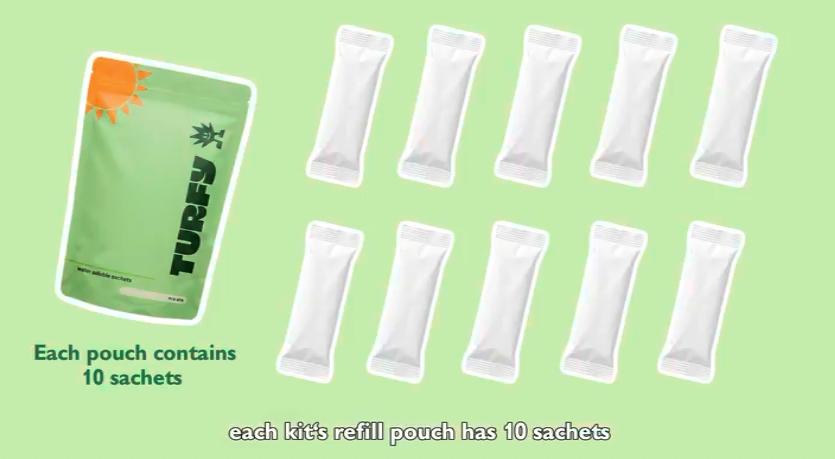 Explanation video how why customers should switch to Turfy explaining the benefits of its huge cleaning power and refill sachets that reduces waste.